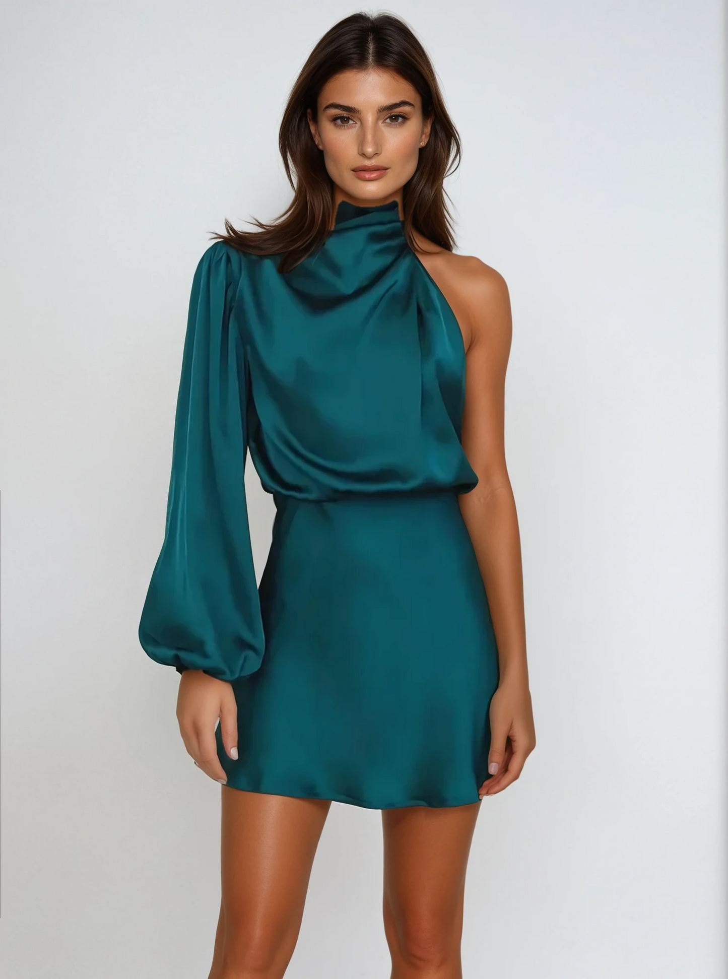 SatinGrace | Elegant One-Shoulder Evening Gown