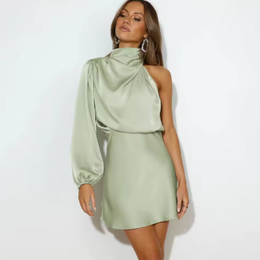 SatinGrace | Elegant One-Shoulder Evening Gown