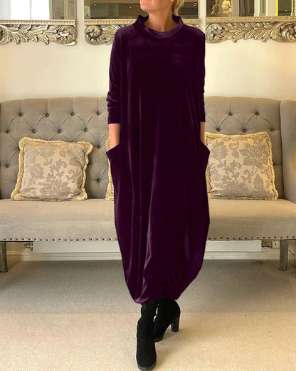 Tessa - Stylish Velvet Dress with Pockets - Elegant & Practical
