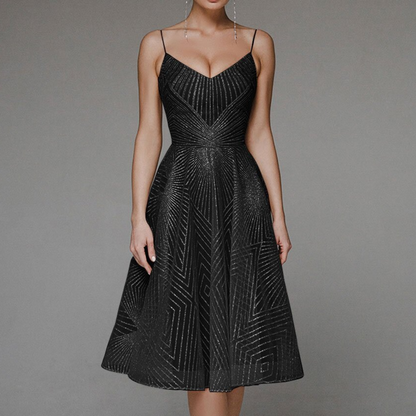 Elegant Open Back Women's Dress with Geometric Pattern for Wedding Guests