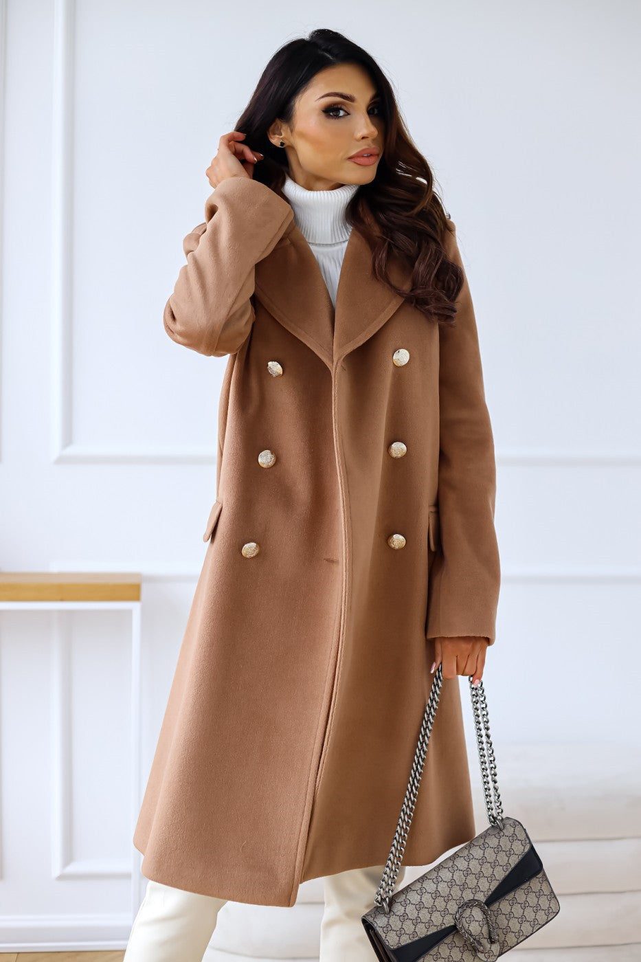 Zainra Adelina Women's Wool Double-Breasted Trench Coat for Winter Style