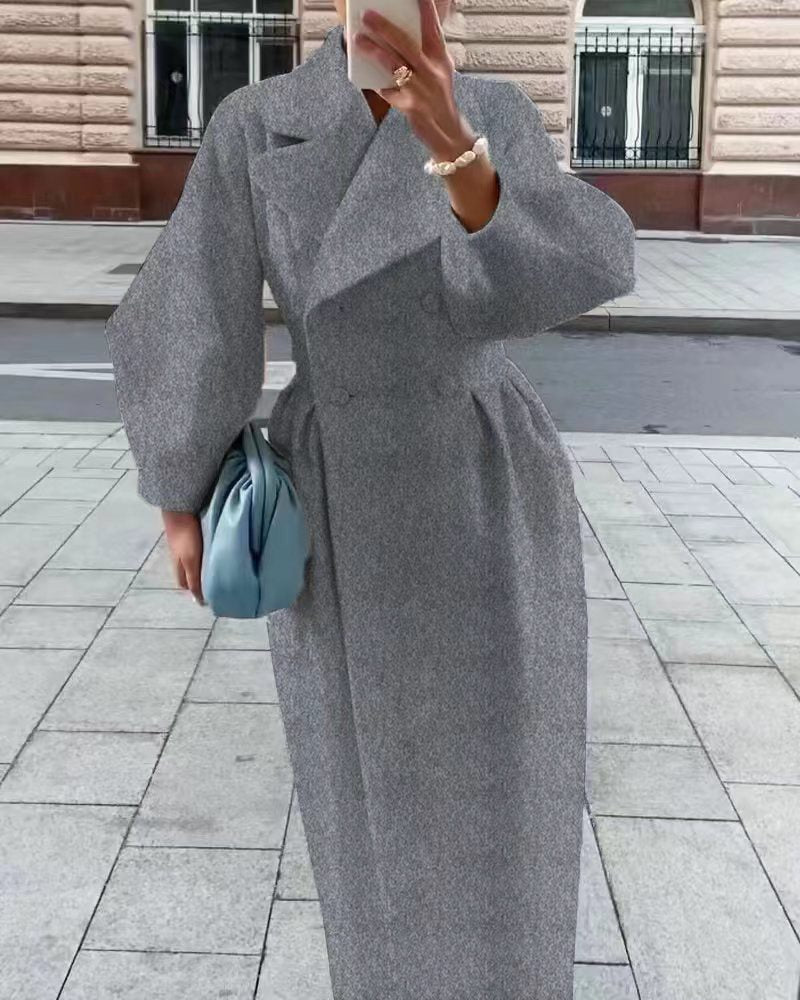 Zainra Luciana Classic Women's Wool Winter Coat with Oversized Lapel Style